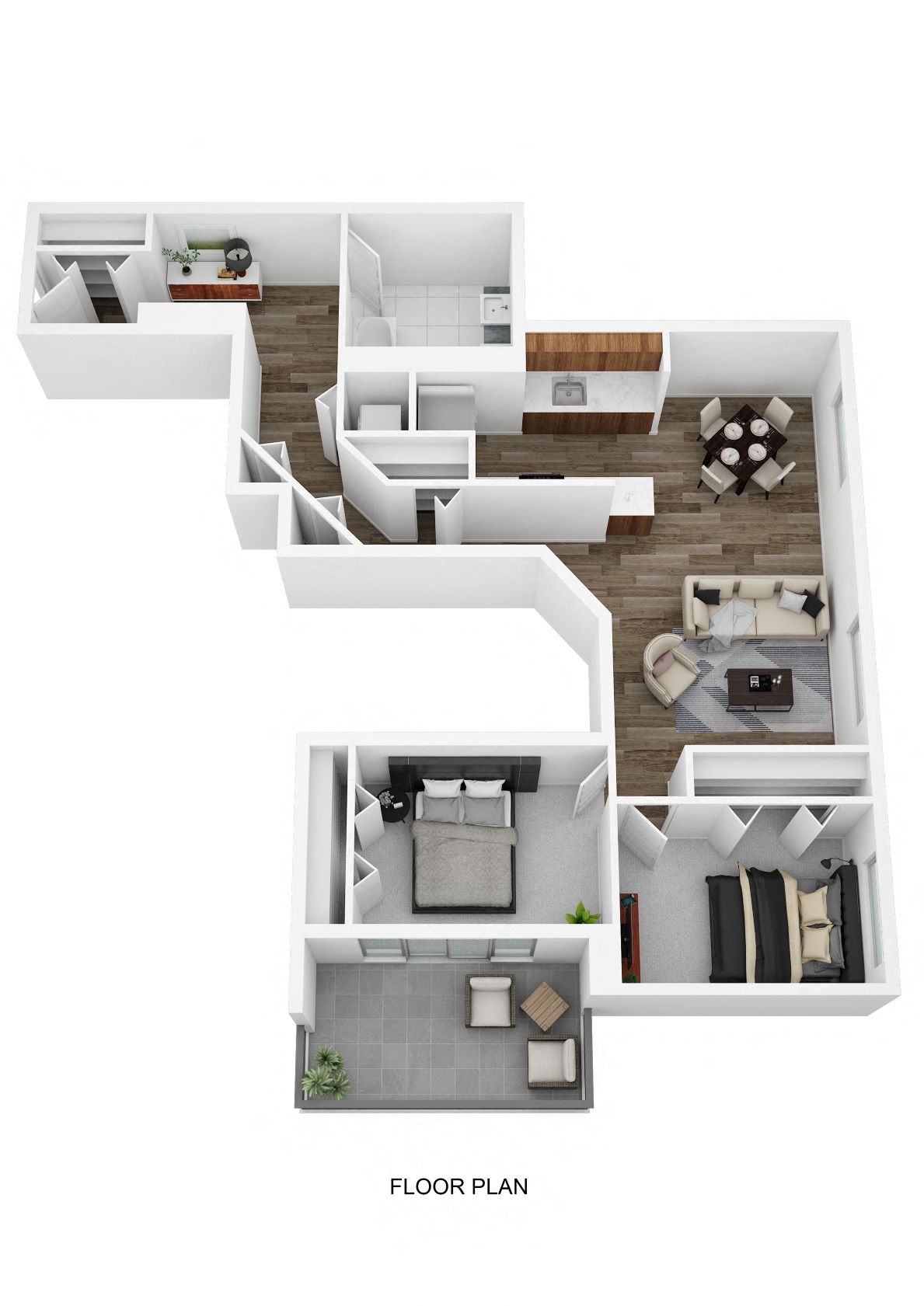 Floor plan for 2 beds, 1 bath, 1000 sqft
